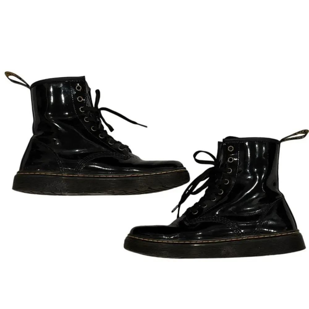 Dr. Martens Zavala Black Patent Combat Boots 9/10